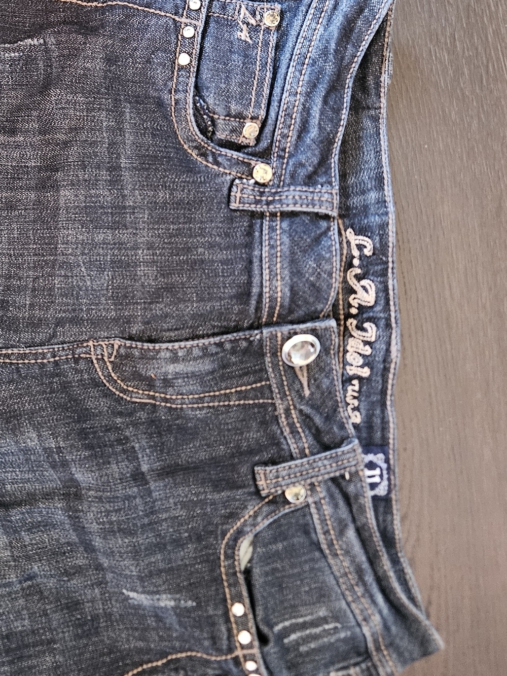 L.A. Idol Dark Wash Denim Capris with Contrast Stitching